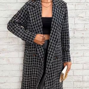 Elegant Houndstooth Double Breasted Overcoat